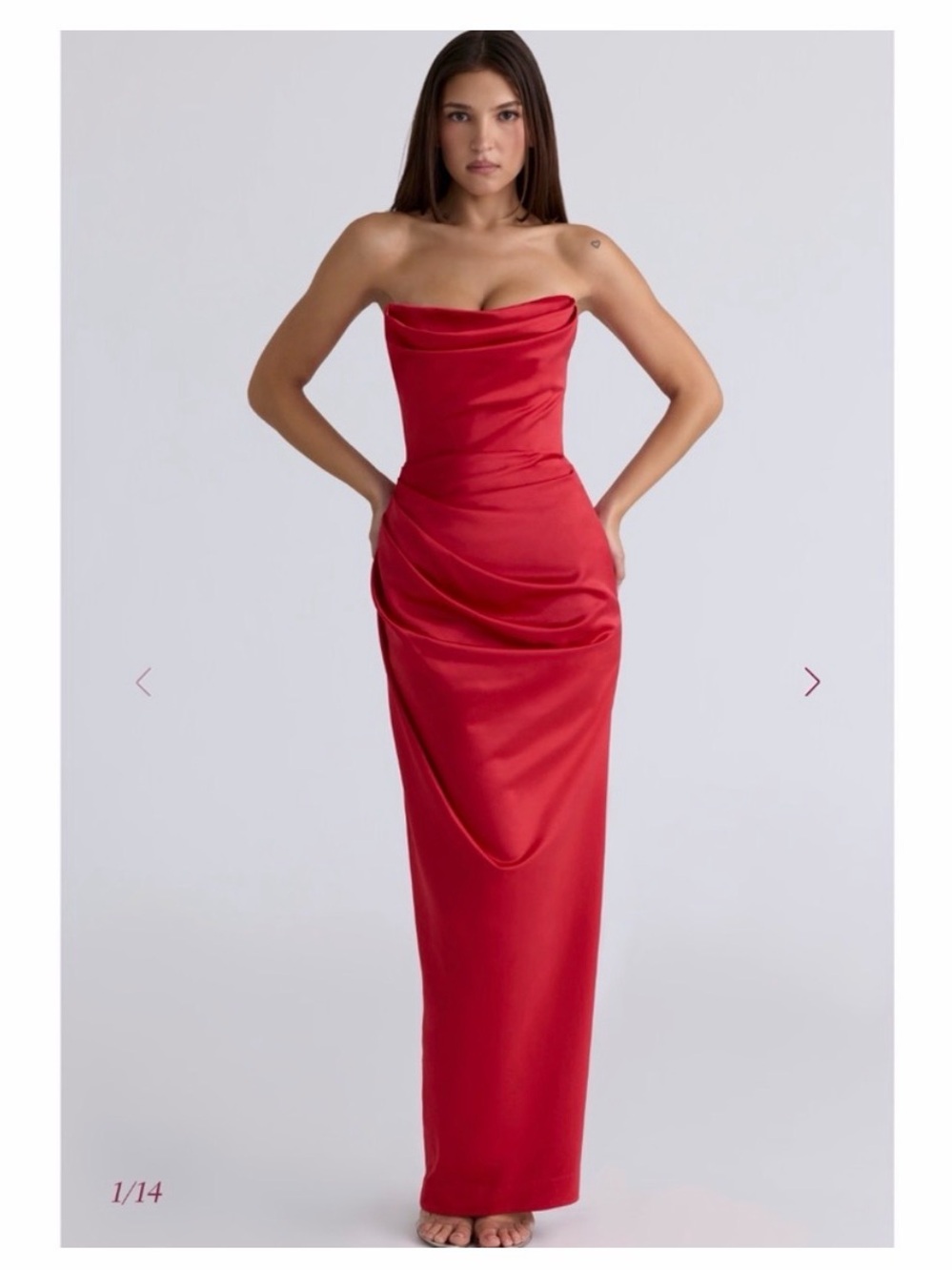 House of CB Red Strapless Satin Maxi Adrienne Dress